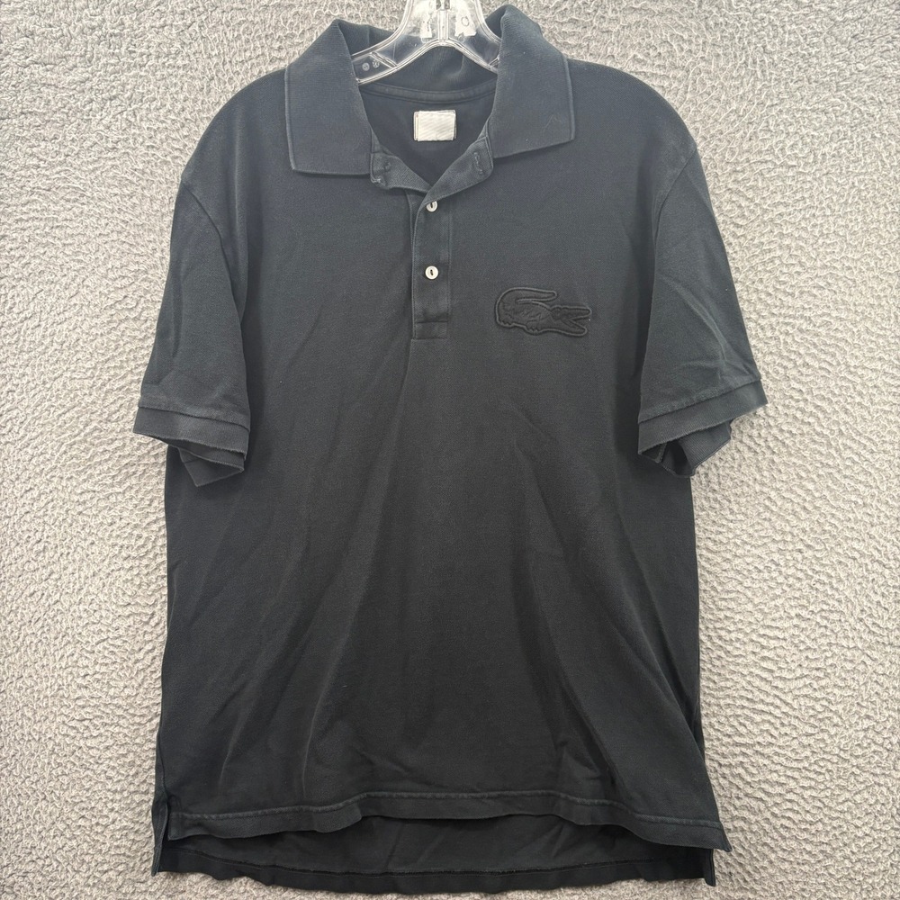 Lacoste Polo Shirt Mens XL Black Big Croc Logo Pique Cotton Short Sleeve
